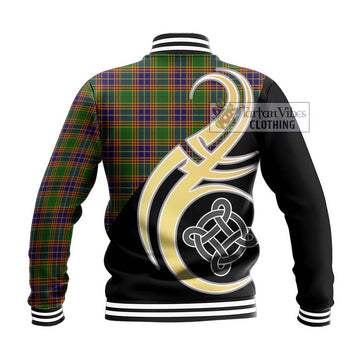 Stevenson Old Tartan Baseball Jacket with Family Crest and Celtic Symbol Style - Tartan Vibes Clothing