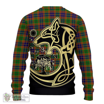 Stevenson Old Tartan Knitted Sweater with Family Crest Celtic Wolf Style - Tartan Vibes Clothing