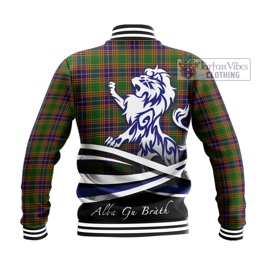 Stevenson Old Tartan Baseball Jacket with Alba Gu Brath Regal Lion Emblem - Tartanvibesclothing Shop