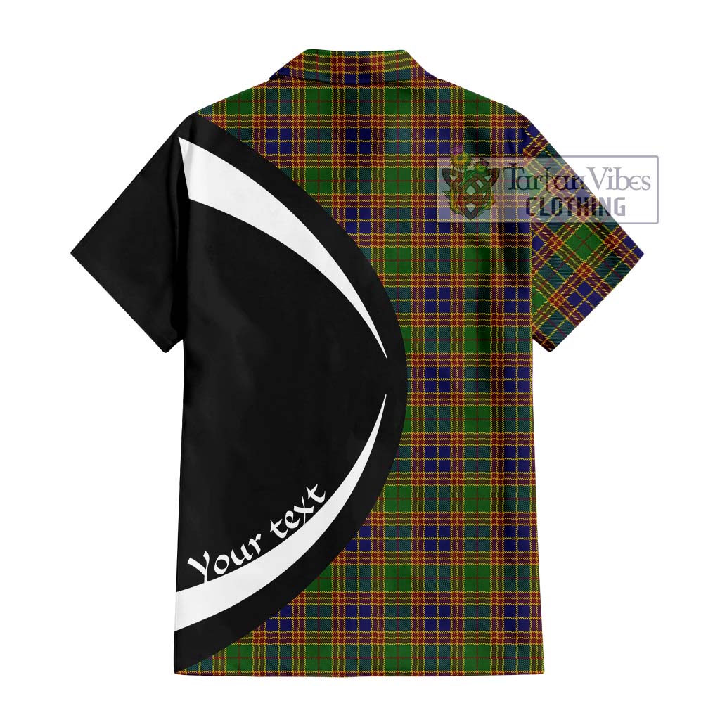 Stevenson Old Tartan Short Sleeve Button Up with Family Crest Circle Style - Tartan Vibes Clothing