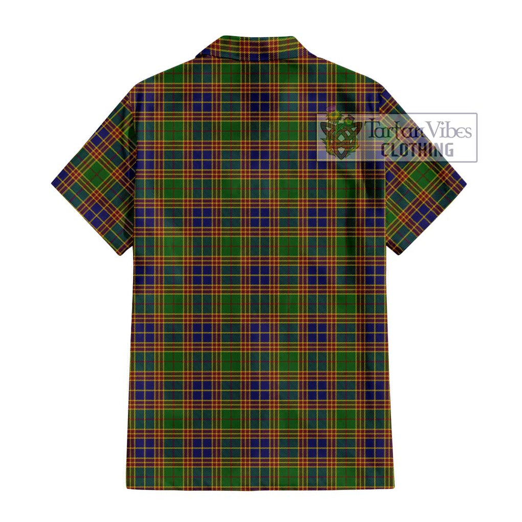 Stevenson Old Tartan Short Sleeve Button Shirt with Family Crest DNA In Me Style - Tartanvibesclothing Shop