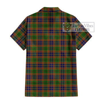 Stevenson Old Tartan Short Sleeve Button Shirt with Family Crest DNA In Me Style - Tartanvibesclothing Shop