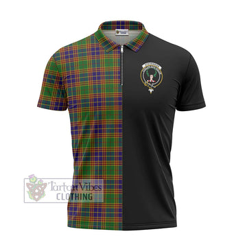 Stevenson Old Tartan Zipper Polo Shirt with Family Crest and Half Of Me Style - Tartanvibesclothing Shop