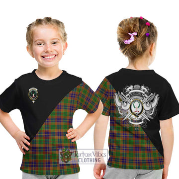 Stevenson Old Tartan Kid T-Shirt with Family Crest and Military Logo Style - Tartanvibesclothing Shop