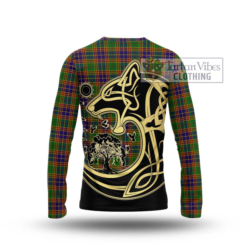 Stevenson Old Tartan Long Sleeve T-Shirt with Family Crest Celtic Wolf Style - Tartan Vibes Clothing