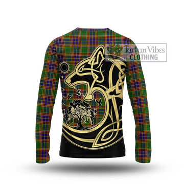 Stevenson Old Tartan Long Sleeve T-Shirt with Family Crest Celtic Wolf Style - Tartan Vibes Clothing
