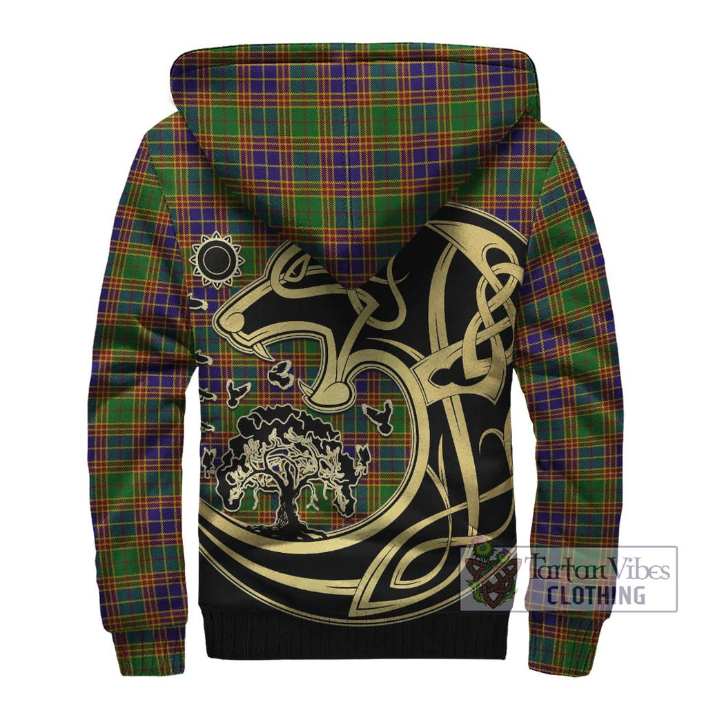 Stevenson Old Tartan Sherpa Hoodie with Family Crest Celtic Wolf Style - Tartan Vibes Clothing
