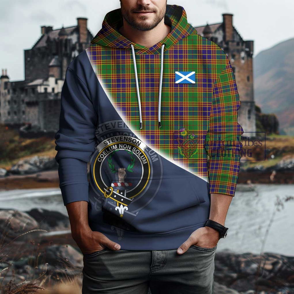 Stevenson Old Tartan Hoodie with Personalised National Flag and Family Crest Half Style - Tartanvibesclothing Shop