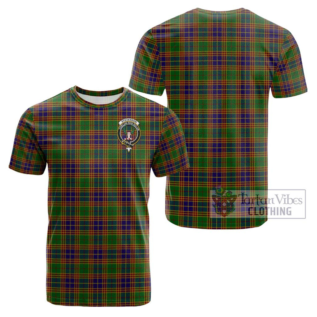 Stevenson Old Tartan Cotton T-Shirt with Family Crest Kid's Shirt - Tartanvibesclothing Shop