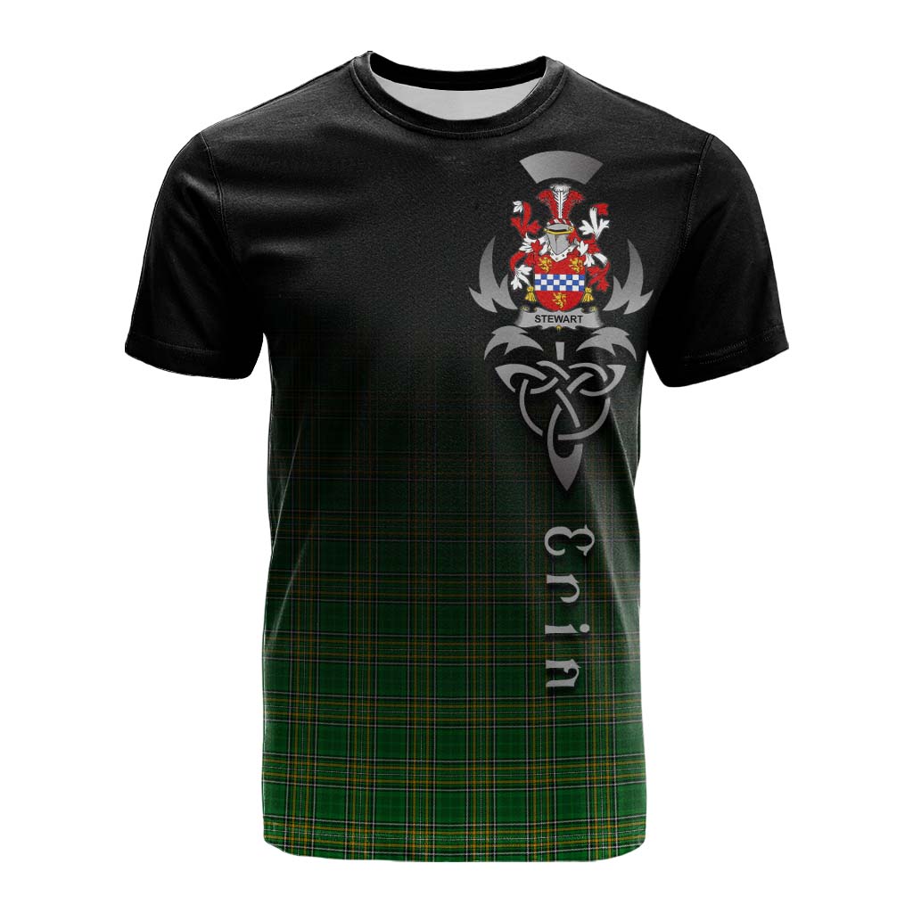 Tartan Vibes Clothing Stewart Irish Clan Cotton T-shirt with Coat of Arms Erin Go Bragh Celtic Inspired