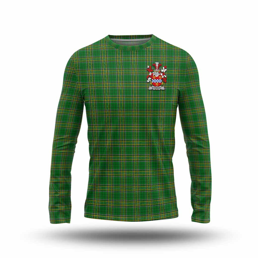 Tartan Vibes Clothing Stewart Irish Clan Tartan Long Sleeve T-Shirt with Coat of Arms