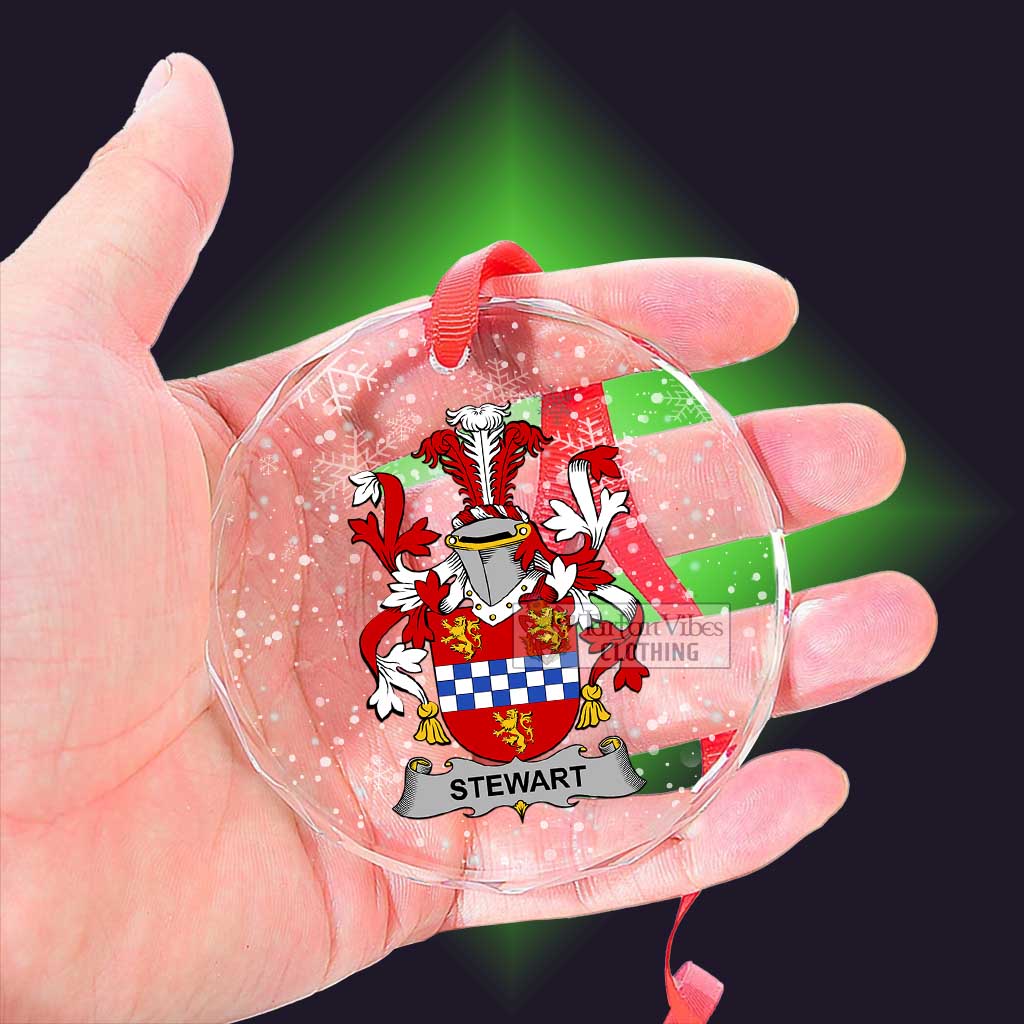 Tartan Vibes Clothing Stewart Irish Clan Christmas Glass Ornament with Coat of Arms