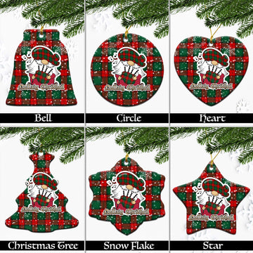 Stewart Atholl Modern Tartan Christmas Ornaments with Scottish Gnome Playing Bagpipes