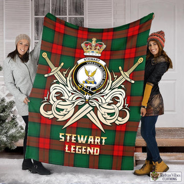 Stewart Atholl Modern Tartan Blanket with Clan Crest and the Golden Sword of Courageous Legacy