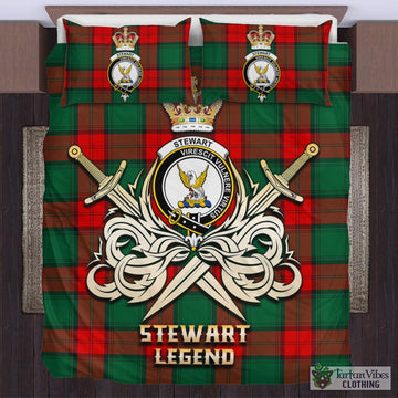 Stewart Atholl Modern Tartan Bedding Set with Clan Crest and the Golden Sword of Courageous Legacy