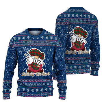Stewart Atholl Modern Clan Christmas Family Knitted Sweater with Funny Gnome Playing Bagpipes