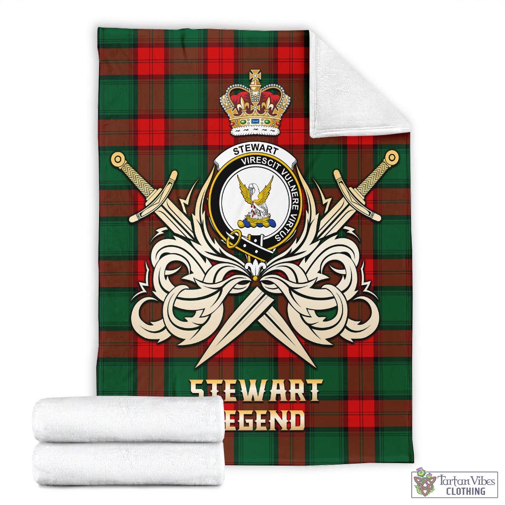 Tartan Vibes Clothing Stewart Atholl Modern Tartan Blanket with Clan Crest and the Golden Sword of Courageous Legacy