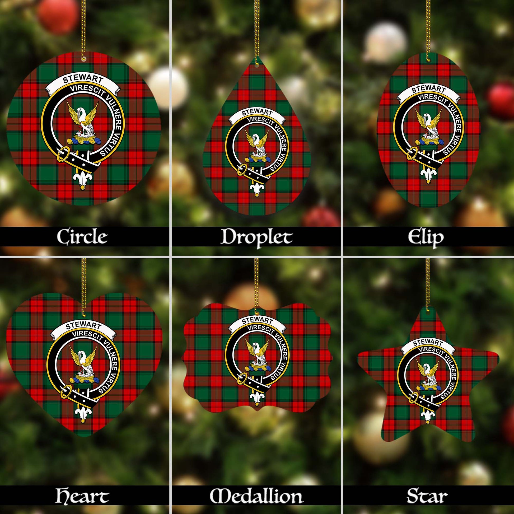 Stewart Atholl Modern Tartan Christmas Ornaments with Family Crest - Tartanvibesclothing