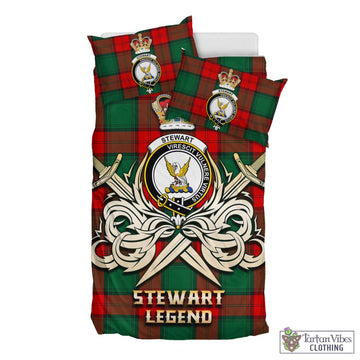 Stewart Atholl Modern Tartan Bedding Set with Clan Crest and the Golden Sword of Courageous Legacy