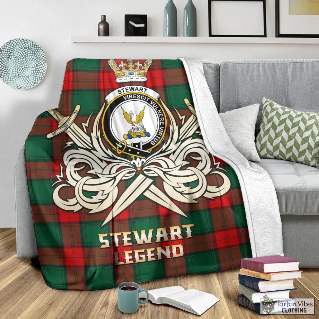 Tartan Vibes Clothing Stewart Atholl Modern Tartan Blanket with Clan Crest and the Golden Sword of Courageous Legacy