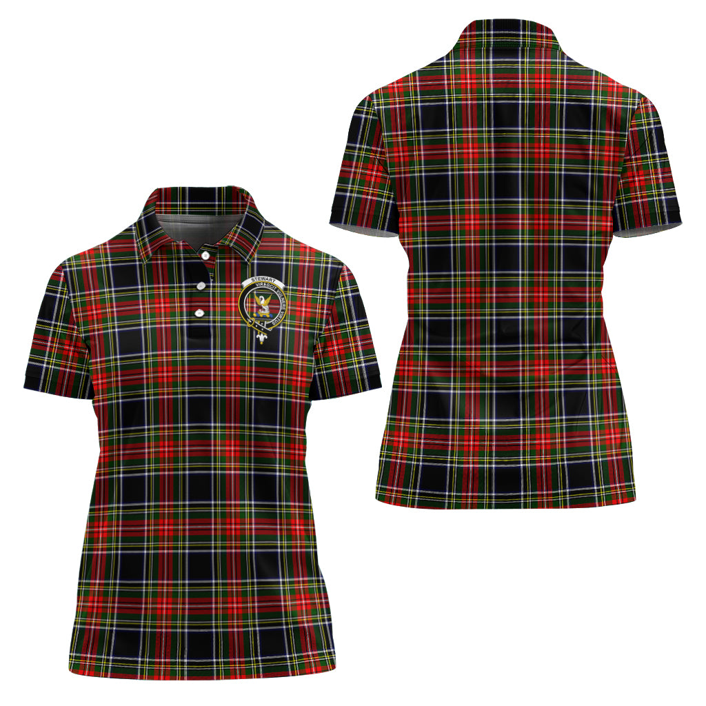 stewart-black-tartan-polo-shirt-with-family-crest-for-women