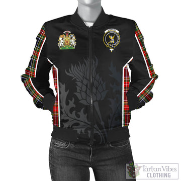 Stewart Black Tartan Bomber Jacket with Family Crest and Scottish Thistle Vibes Sport Style