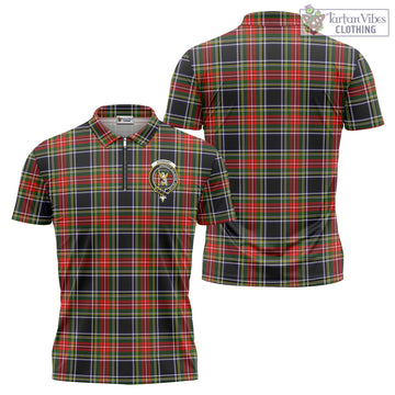 Stewart Black Tartan Zipper Polo Shirt with Family Crest