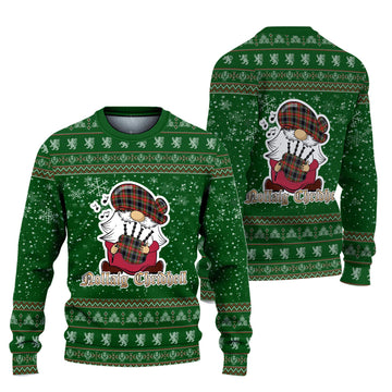 Stewart Black Clan Christmas Family Knitted Sweater with Funny Gnome Playing Bagpipes