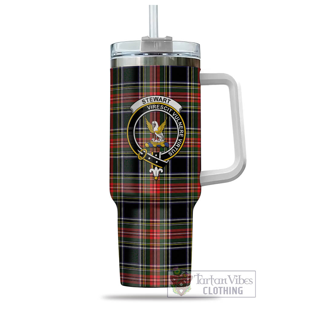 Tartan Vibes Clothing Stewart Black Tartan and Family Crest Tumbler with Handle