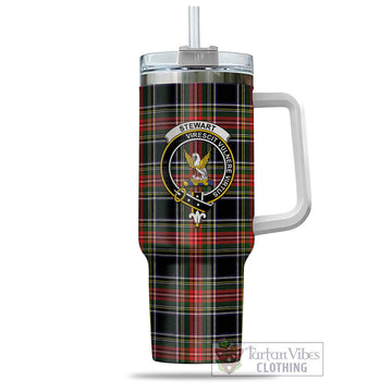 Stewart Black Tartan and Family Crest Tumbler with Handle