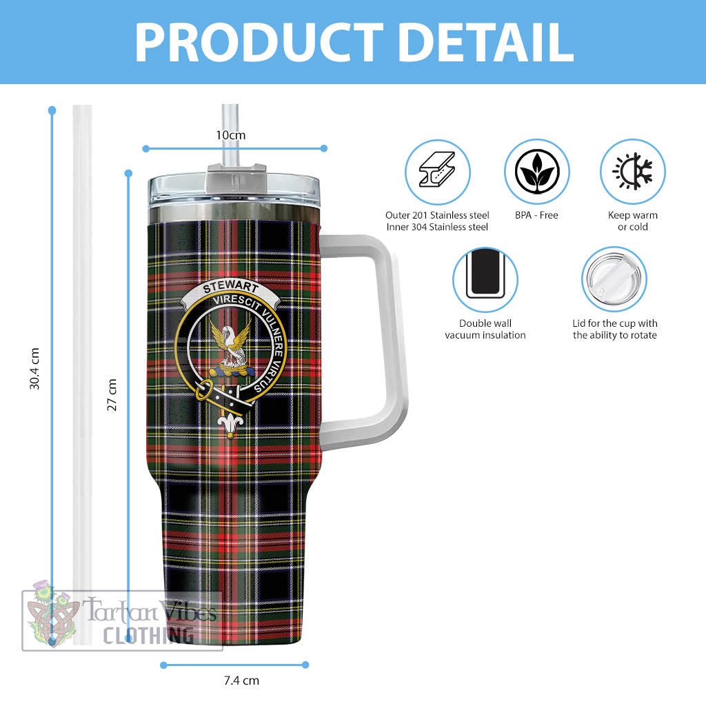 Tartan Vibes Clothing Stewart Black Tartan and Family Crest Tumbler with Handle