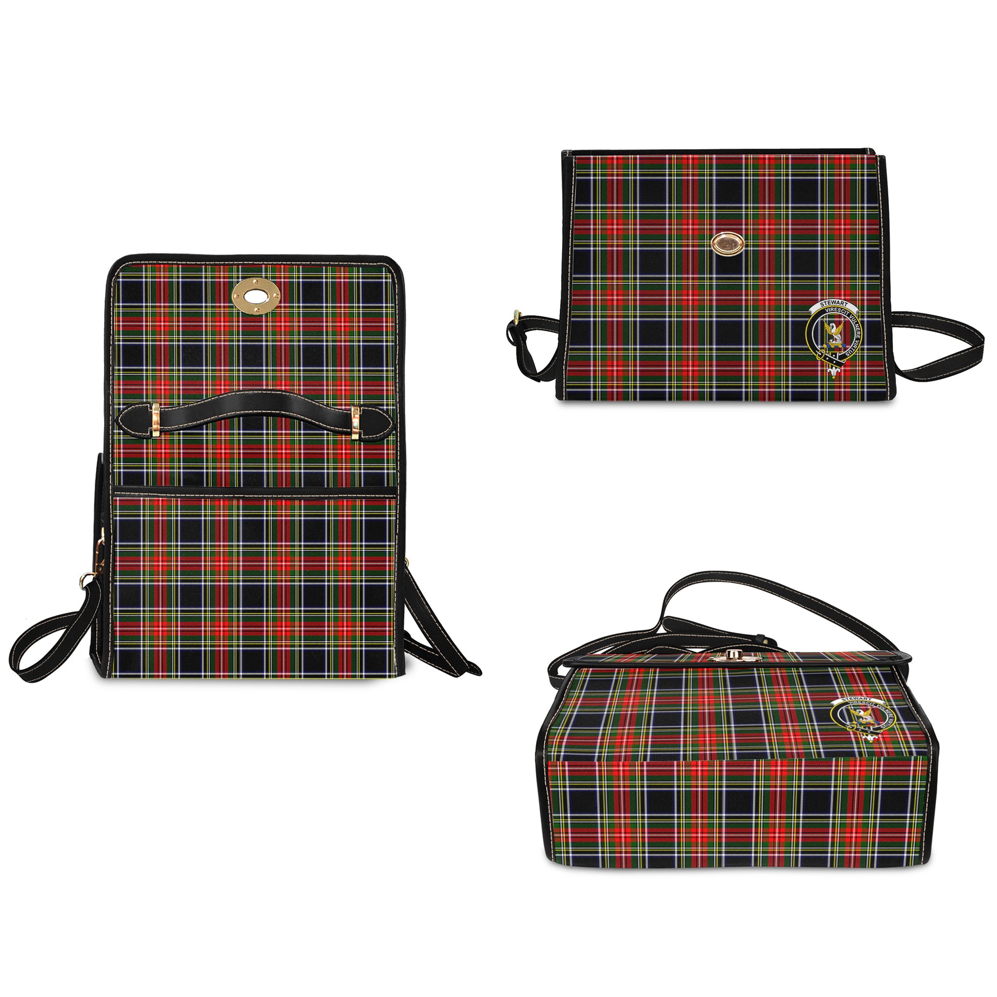 stewart-black-tartan-leather-strap-waterproof-canvas-bag-with-family-crest