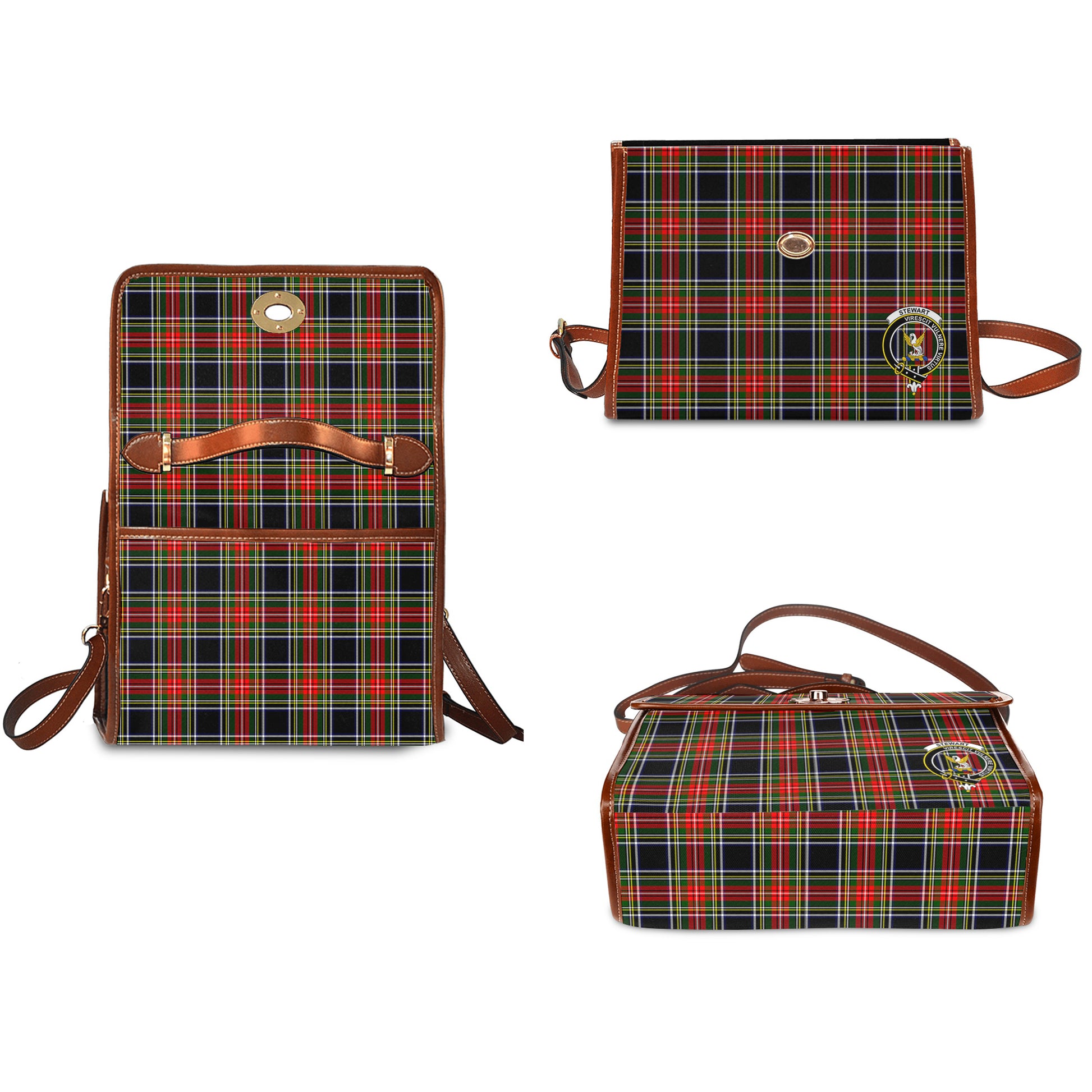 stewart-black-tartan-leather-strap-waterproof-canvas-bag-with-family-crest