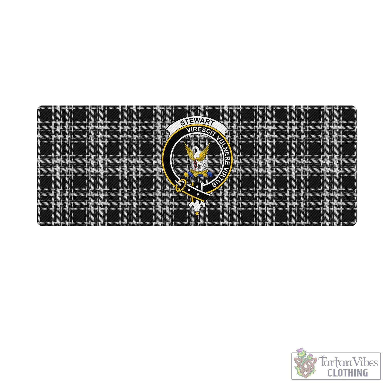 Tartan Vibes Clothing Stewart Black and White Tartan Mouse Pad with Family Crest