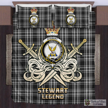 Stewart Black and White Tartan Bedding Set with Clan Crest and the Golden Sword of Courageous Legacy