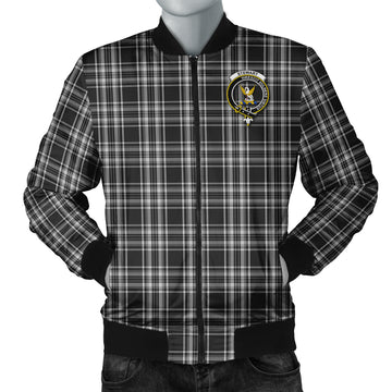 Stewart Black and White Tartan Bomber Jacket with Family Crest