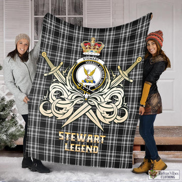 Stewart Black and White Tartan Blanket with Clan Crest and the Golden Sword of Courageous Legacy