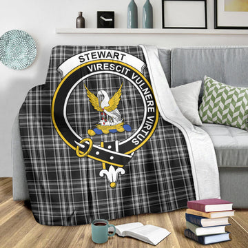 Stewart Black and White Tartan Blanket with Family Crest