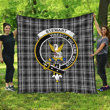 Stewart Black and White Tartan Quilt with Family Crest