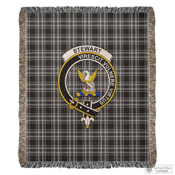 Stewart Black and White Tartan Woven Blanket with Family Crest