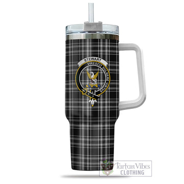 Stewart Black and White Tartan and Family Crest Tumbler with Handle