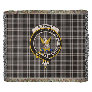 Stewart Black and White Tartan Woven Blanket with Family Crest