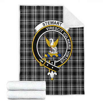Stewart Black and White Tartan Blanket with Family Crest
