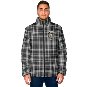 Stewart Black and White Tartan Padded Jacket with Family Crest
