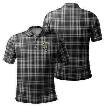 Stewart Black and White Tartan Men's Polo Shirt with Family Crest