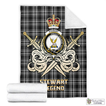 Stewart Black and White Tartan Blanket with Clan Crest and the Golden Sword of Courageous Legacy