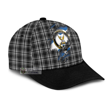 Stewart Black and White Tartan Classic Cap with Family Crest In Me Style