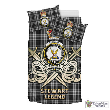Stewart Black and White Tartan Bedding Set with Clan Crest and the Golden Sword of Courageous Legacy