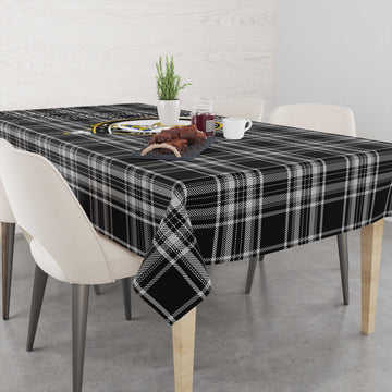 Stewart Black and White Tatan Tablecloth with Family Crest