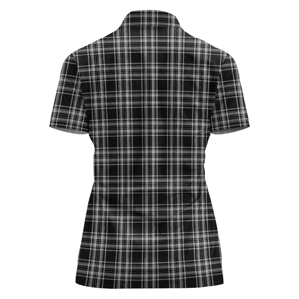 stewart-black-and-white-tartan-polo-shirt-with-family-crest-for-women